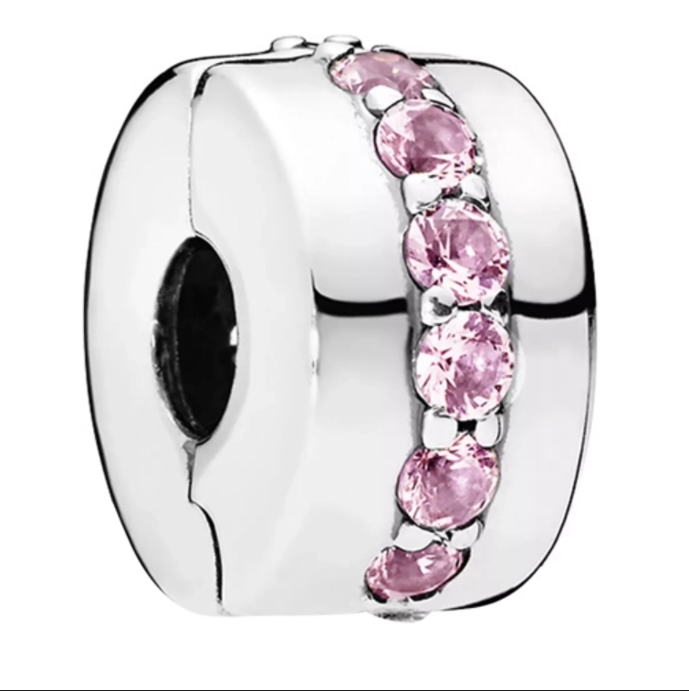 Charm bạc CDE charm kẹp lấp lánh Pink Sparkling Shining With Crystal CDEA7049
