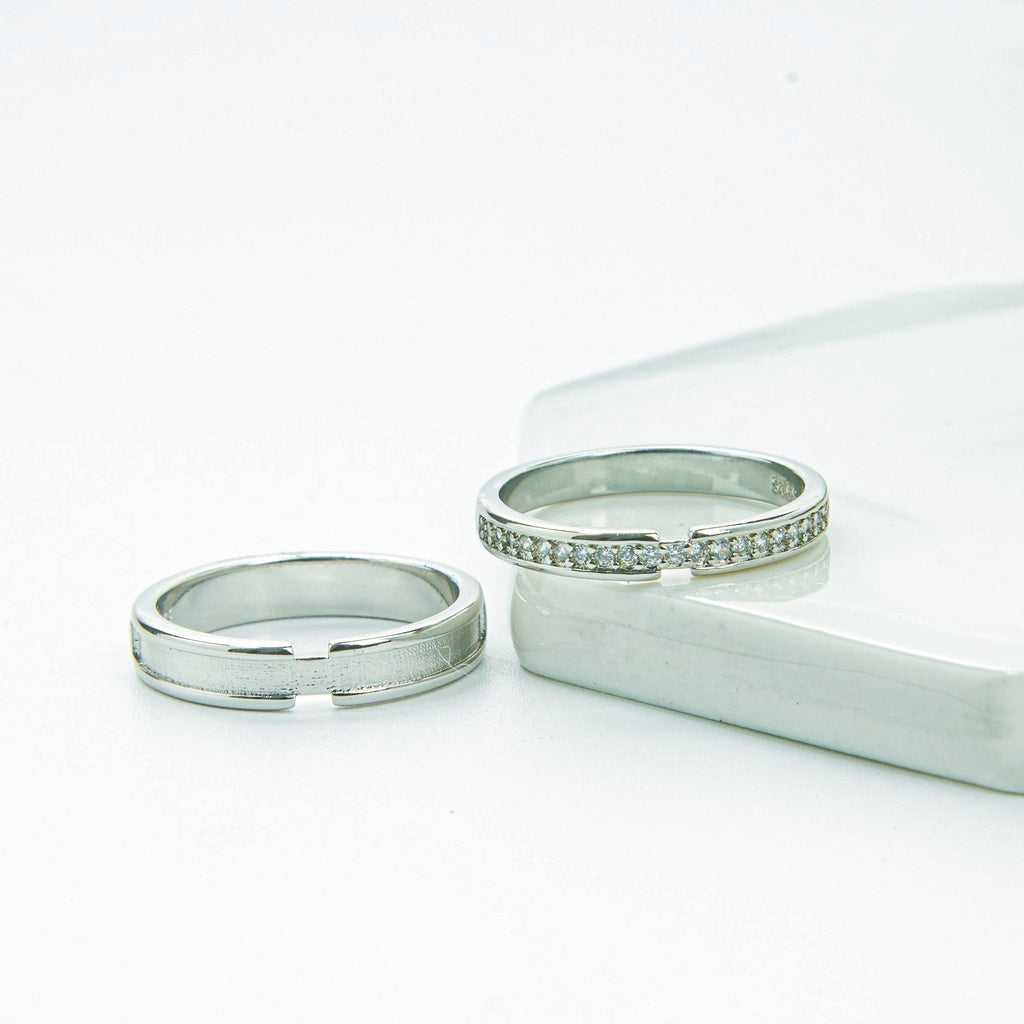 Nhẫn cặp đôi Lyz and Liam True Crystal Link Silver Ring LL8013 &amp; LL8012