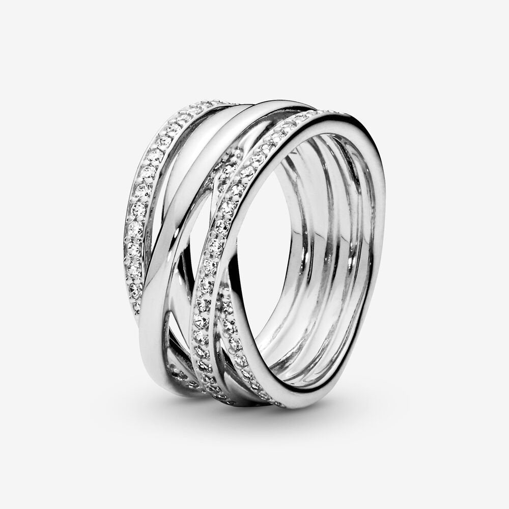 Sparkling Polished Lines Ring, nhẫn bản rộng gồm nhiều đai mảnh đan chéo nhau