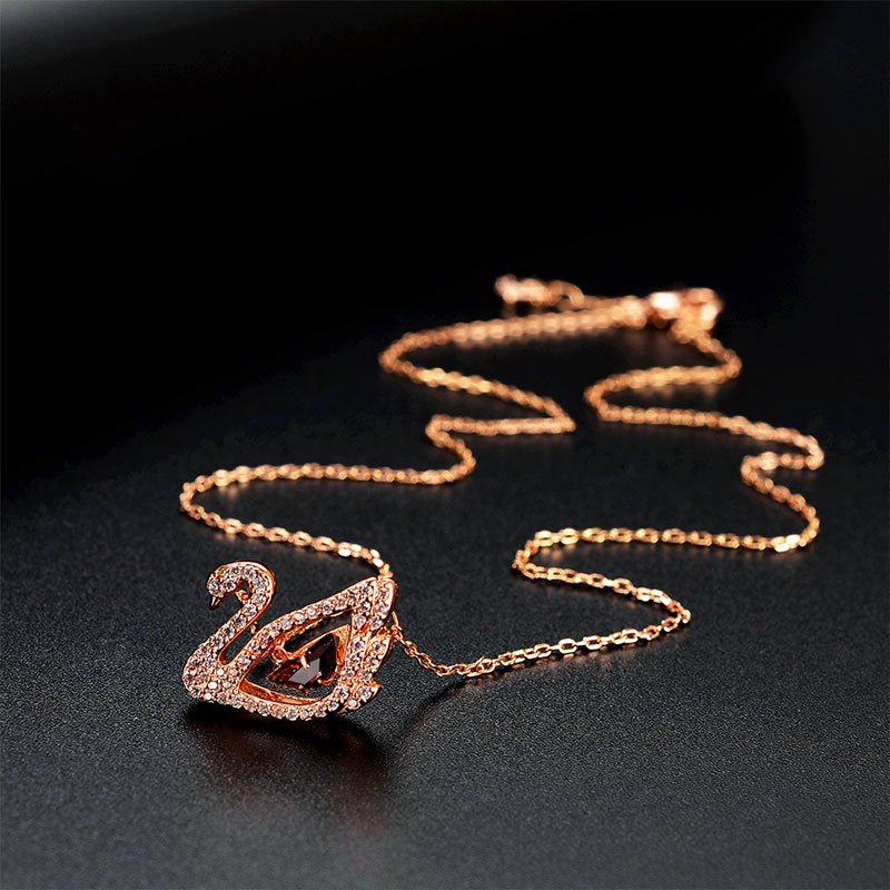 Dancing Swan Necklace Rose Gold Red