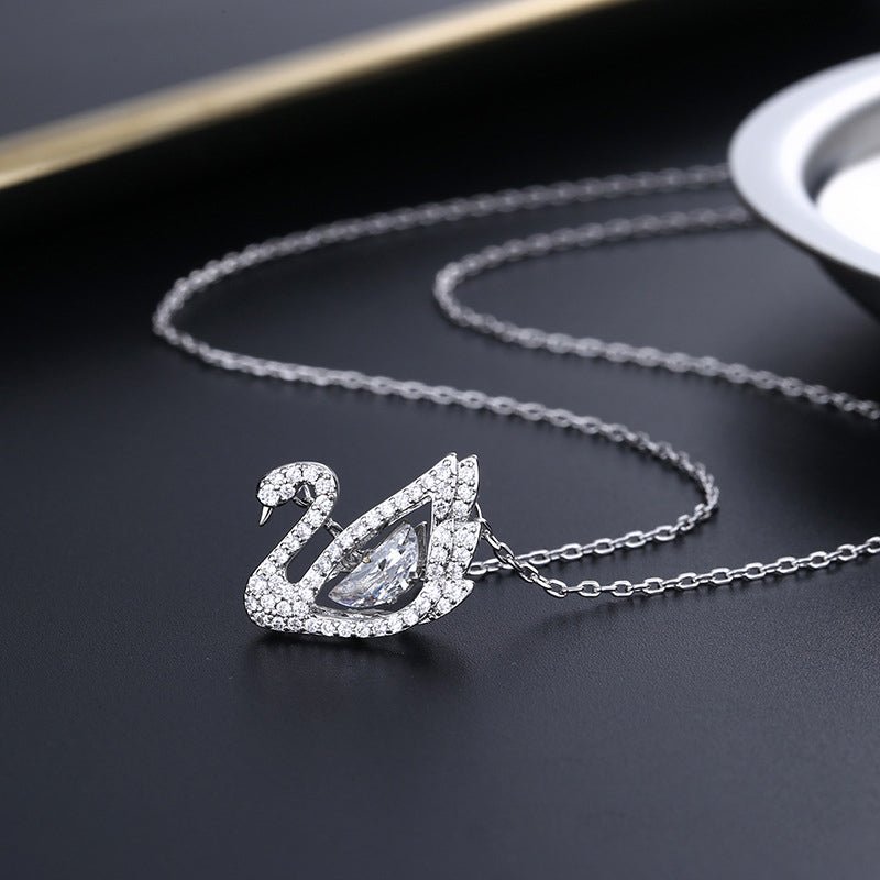 Dancing Swan Necklace Silver White