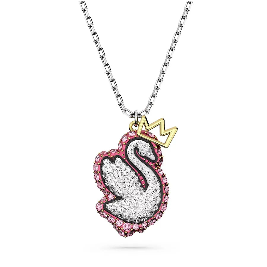 Pop Swan Pendant, thiên nga phủ đá trắng viền đá hồng