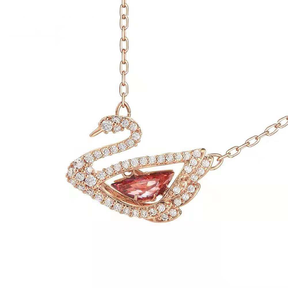 Dancing Swan Necklace Rose Gold Red