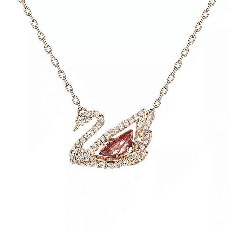 Dancing Swan Necklace Rose Gold Red