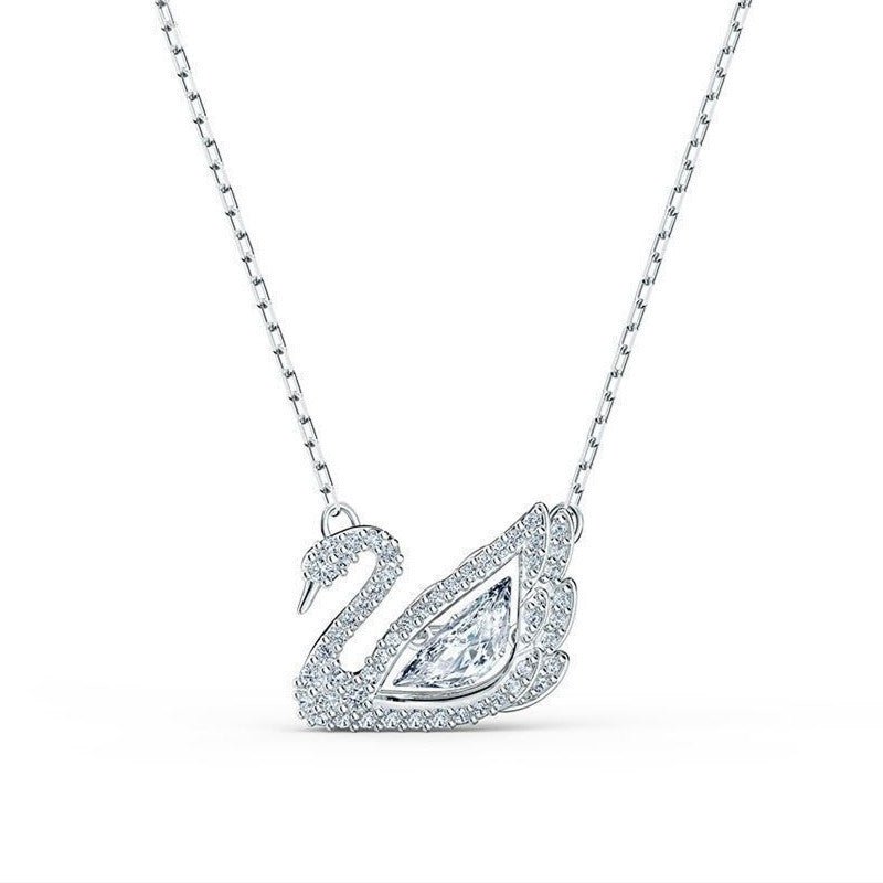 Dancing Swan Necklace Silver White