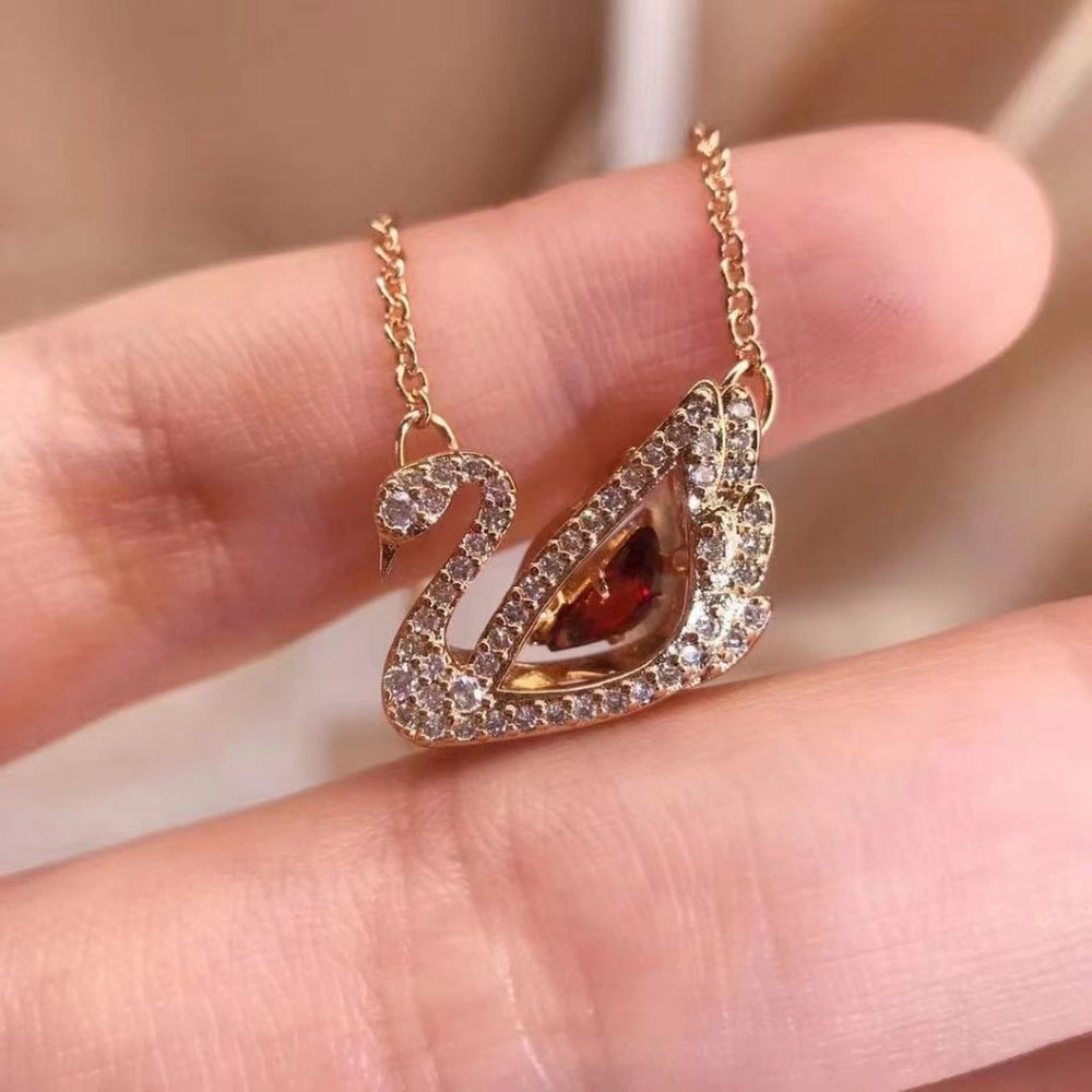 Dancing Swan Necklace Rose Gold Red