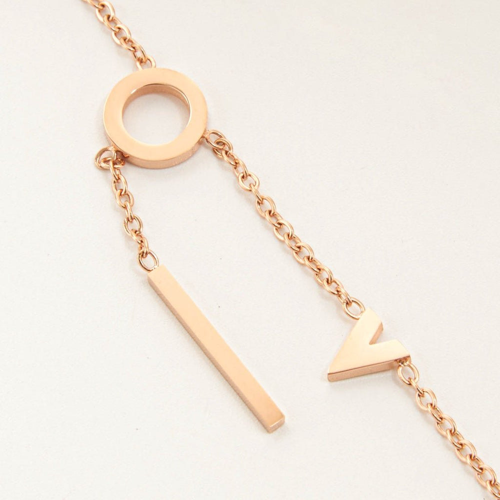 Love You Forever Anklet Rose Gold, dây xích mảnh gắn các chữ cái trơn bản dày: vòng chữ O