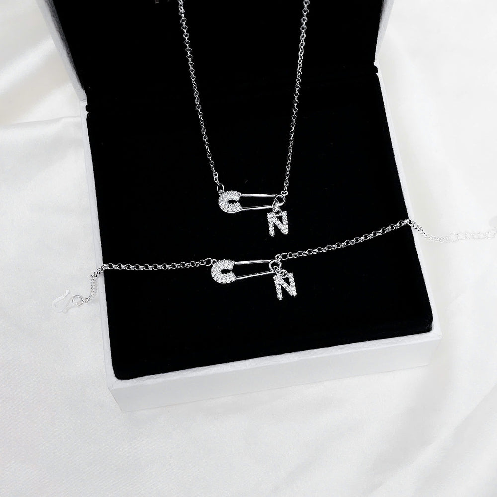 Safety Pin Initial Necklace Letter N