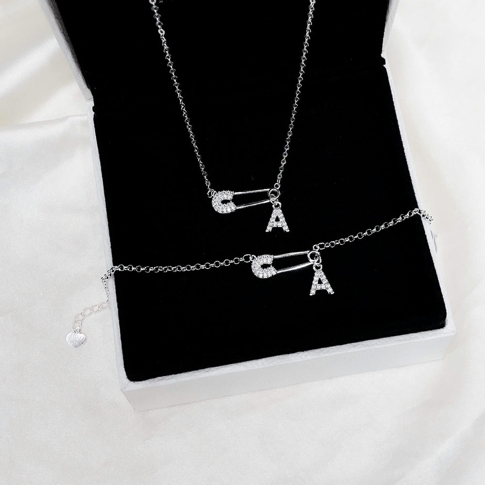 Safety Pin Initial Necklace Letter A