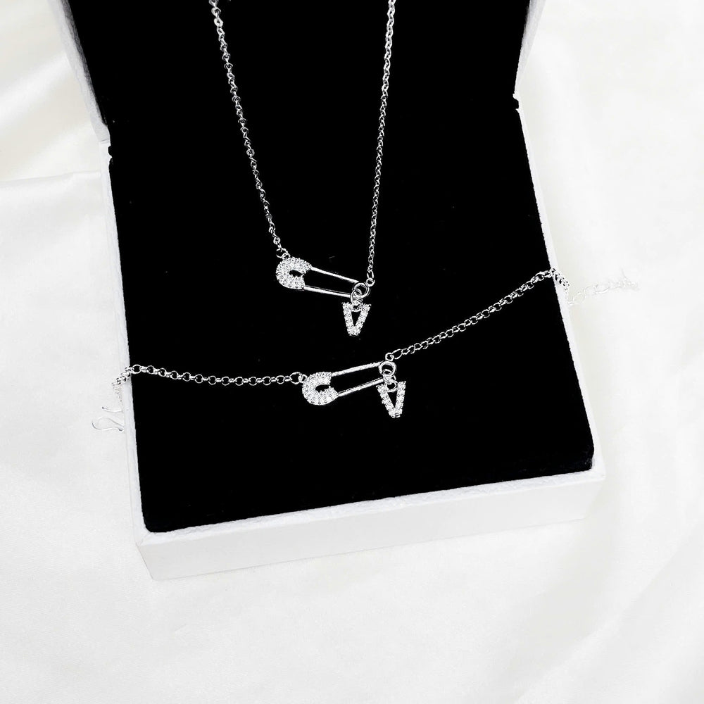 Safety Pin Initial Necklace Letter V
