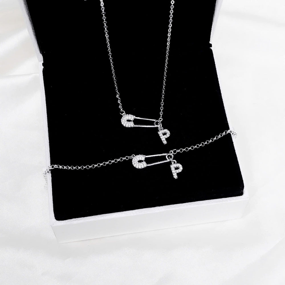 Safety Pin Initial Necklace Letter P
