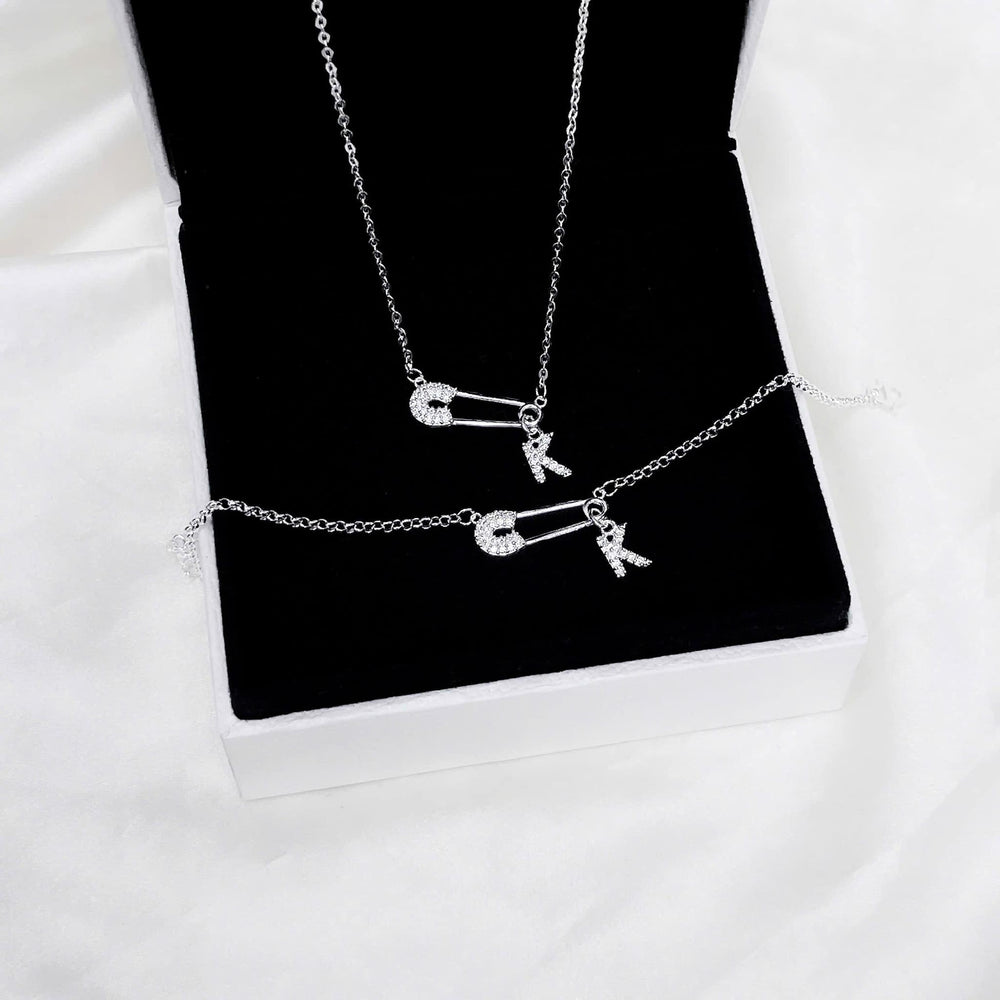 Safety Pin Initial Necklace Letter K