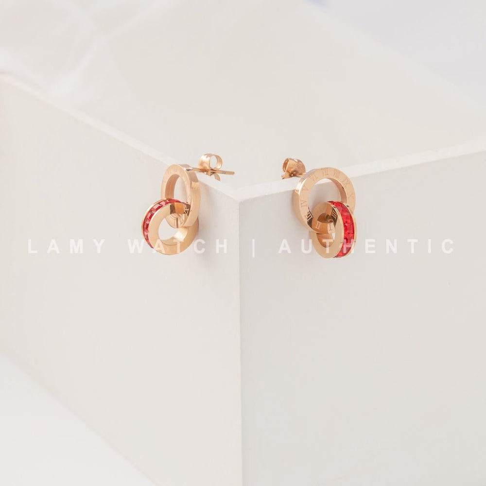 Sweet Love Earrings Rose Gold Red
