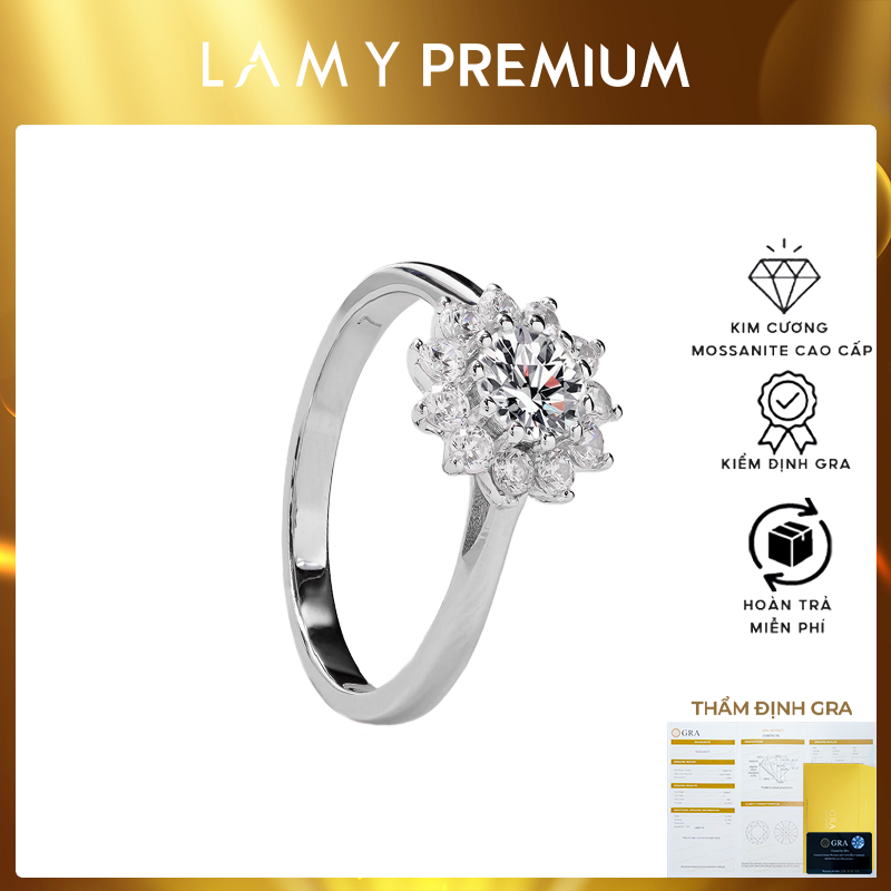 Nhẫn kim cương Moissanite LAMY Blooming Halo 5 ly kiểm định GRA CDEDR029 - Hàng chính hãng đã kiểm định