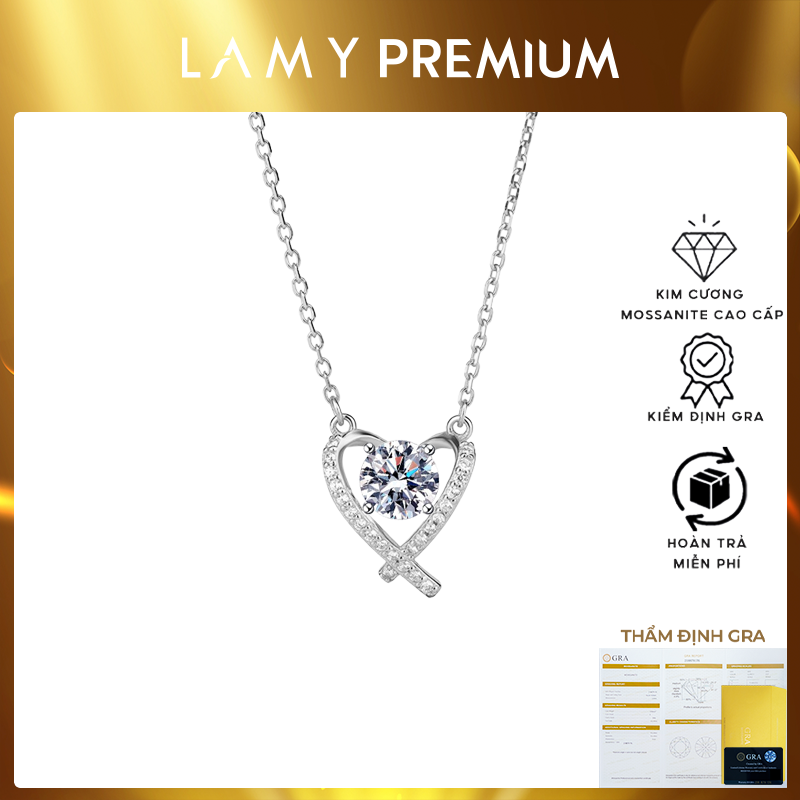 Dây chuyền kim cương Moissanite LAMY Heartline Glow 6.5 ly kiểm định GRA CDEDN016WH - Hàng chính hãng đã kiểm định