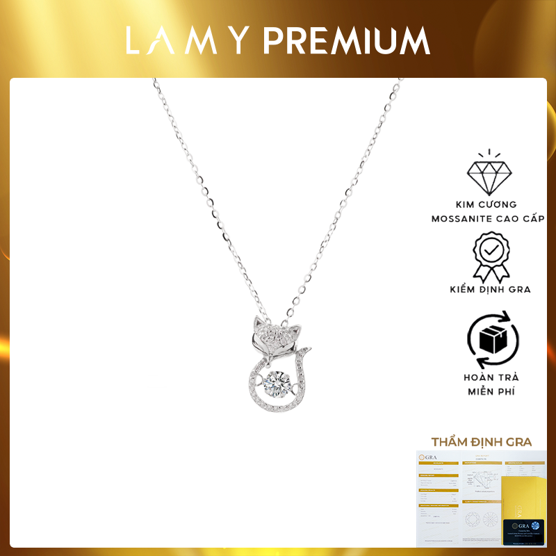 Dây chuyền kim cương Moissanite LAMY Lucky Cat 4 ly kiểm định GRA CDEDN017WH - Hàng chính hãng đã kiểm định