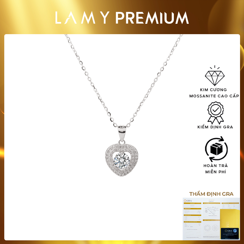Dây chuyền kim cương Moissanite LAMY Double Heartbeat 5 ly kiểm định GRA CDEDN018 - Hàng chính hãng đã kiểm định