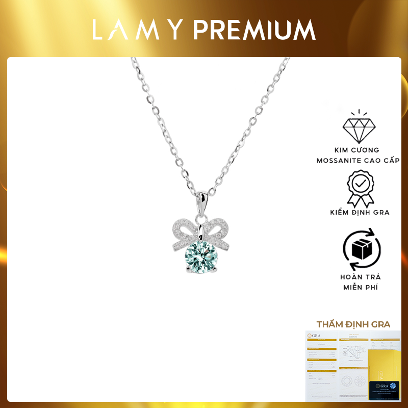 Dây chuyền kim cương Moissanite LAMY Nơ xinh 4 ly xanh CDEDN024GR - Hàng chính hãng đã kiểm định