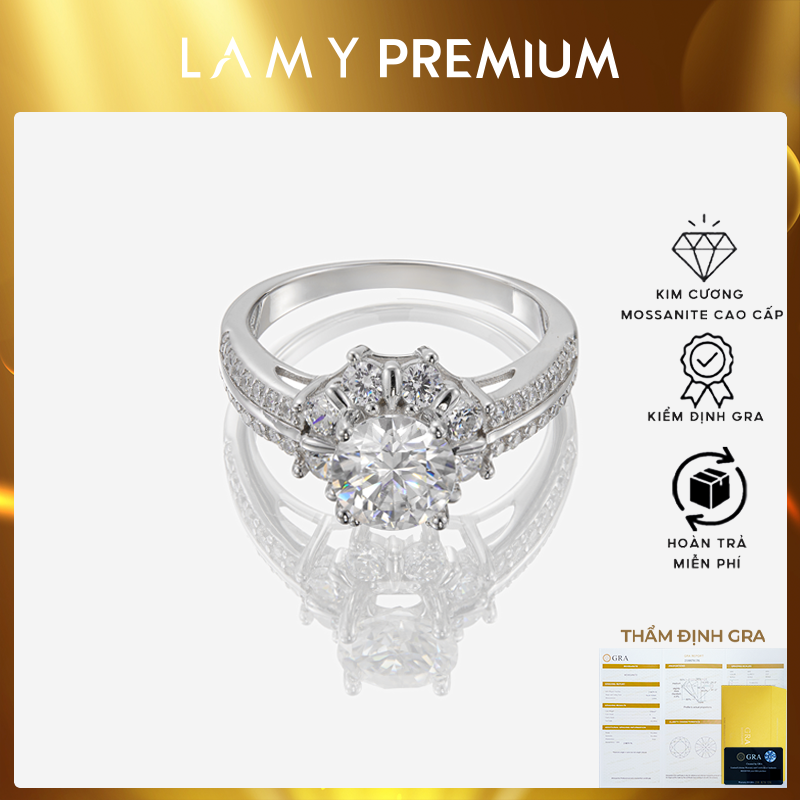 Nhẫn kim cương Moissanite LAMY Crown Radiance 7 ly kiểm định GRA CDEDR027 - Hàng chính hãng đã kiểm định