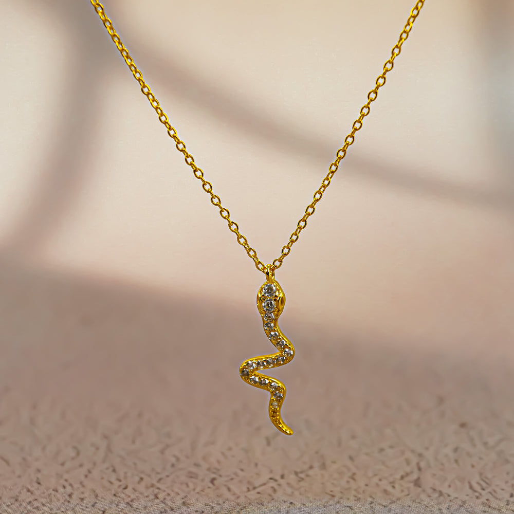 Snake Shaped Pendant Necklace Gold