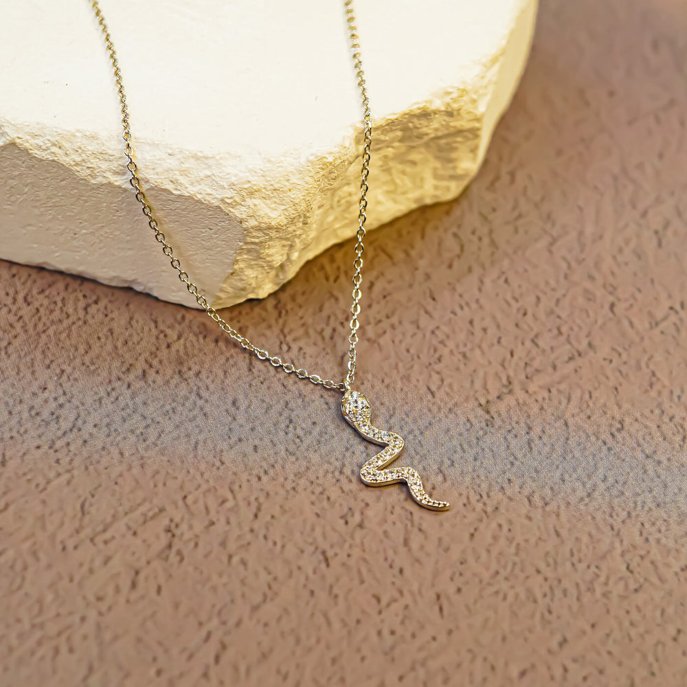 Snake Shaped Pendant Necklace Silver