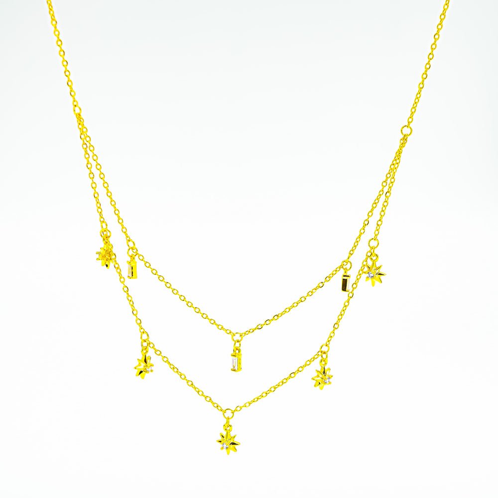 Double Layer Star Pendant Necklace Gold