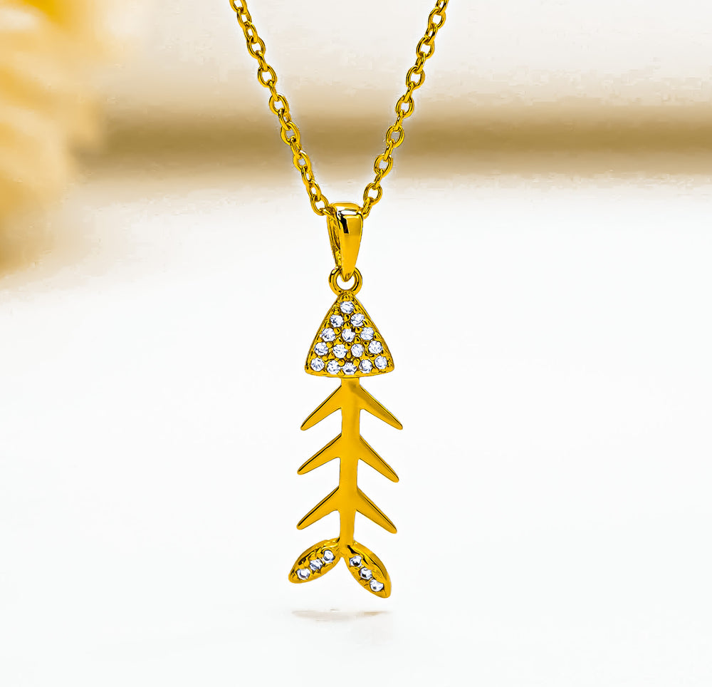 Fish Bone Pendant Necklace Gold