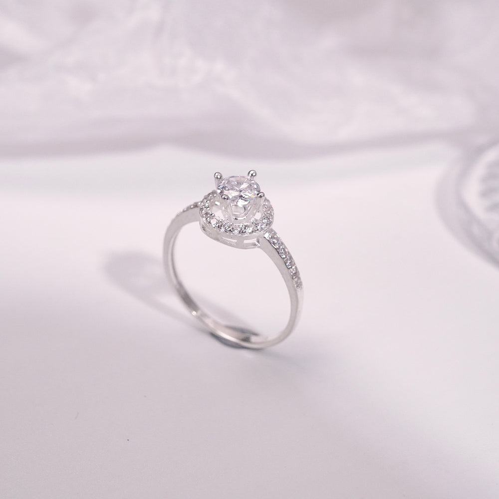 Round Gemstone Setting Ring Silver, viên đá tròn viền một vòng đá nhỏ