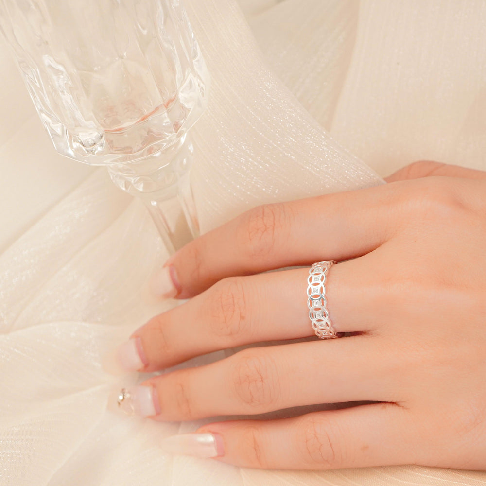 Lucky Coin Stone Mosaic Ring Silver