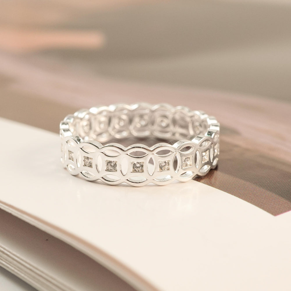 Lucky Coin Stone Mosaic Ring Silver
