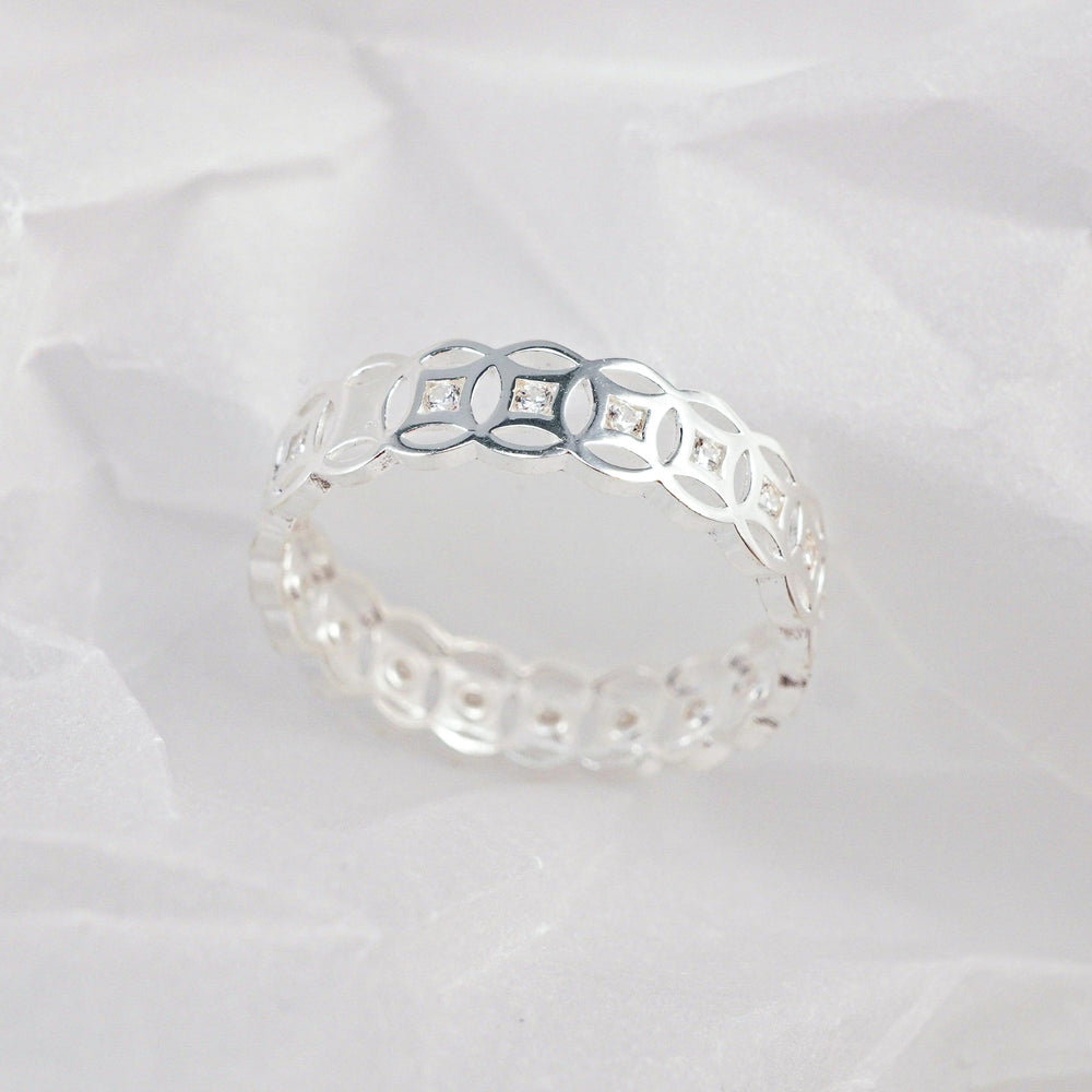 Lucky Coin Stone Mosaic Ring Silver