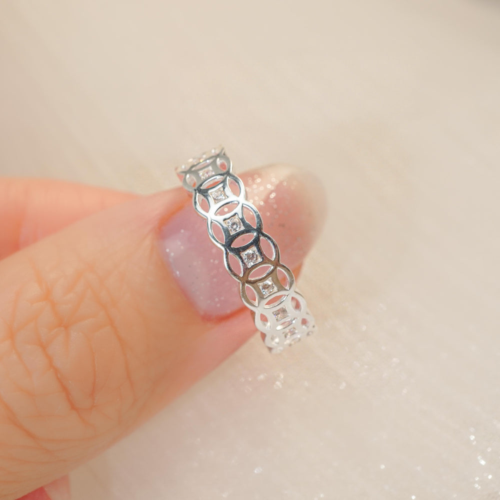 Lucky Coin Stone Mosaic Ring Silver