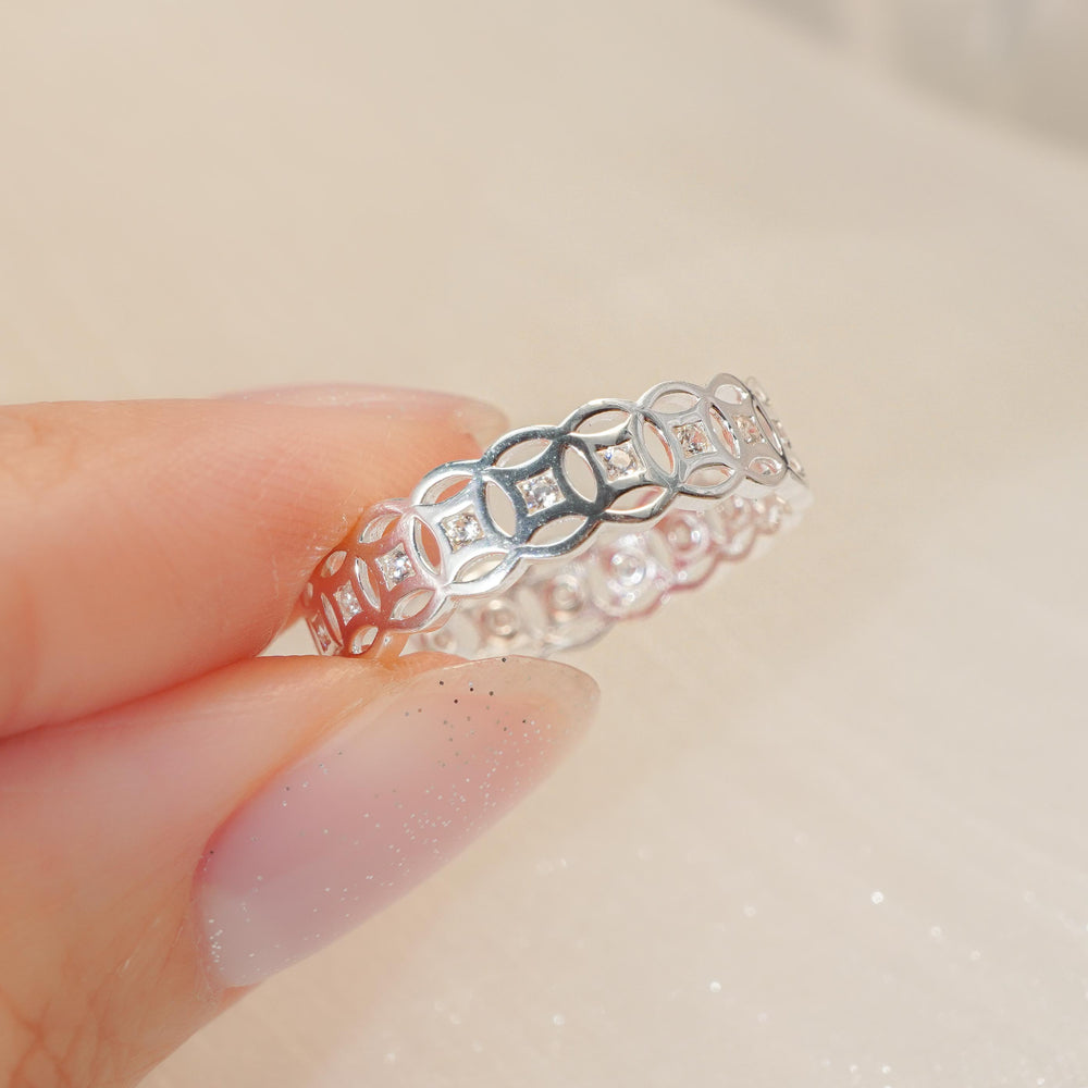Lucky Coin Stone Mosaic Ring Silver
