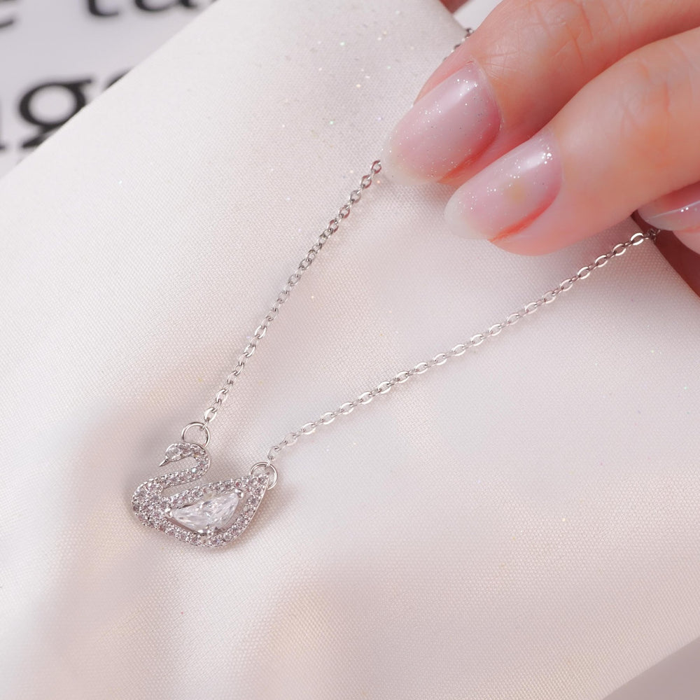 Crystal Swan Necklace Silver White