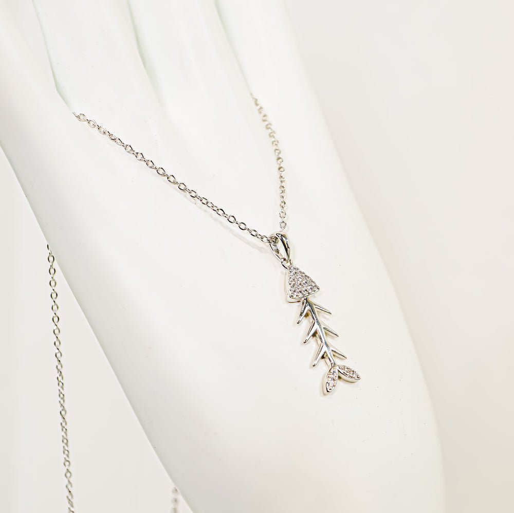 Fish Bone Pendant Necklace Silver
