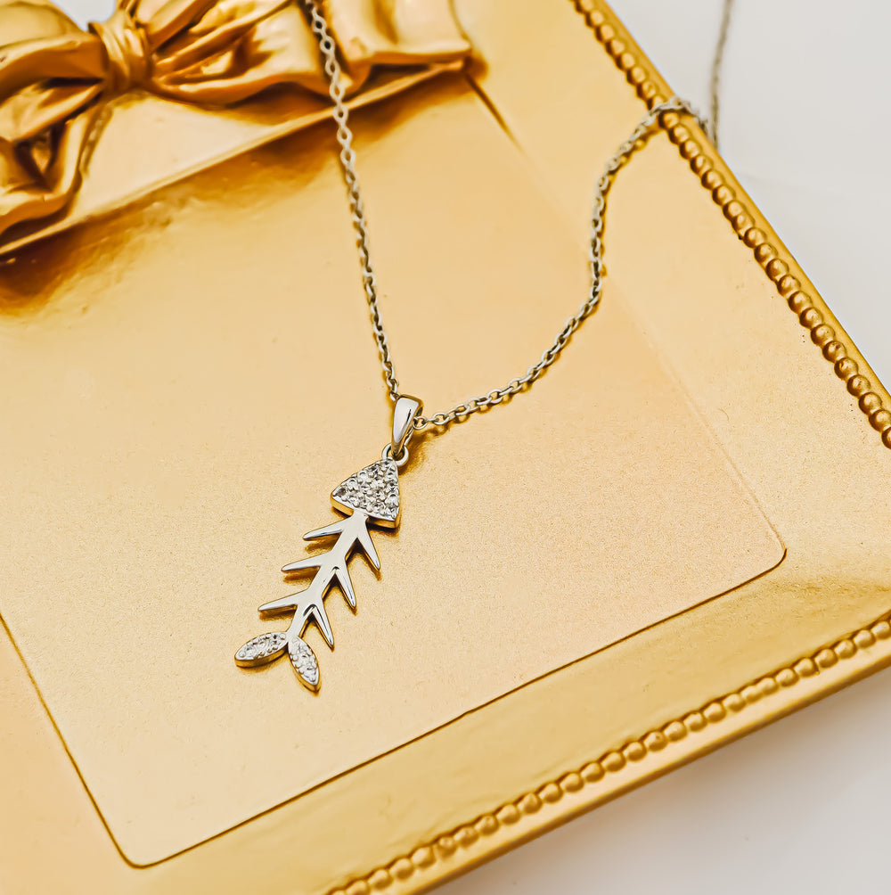 Fish Bone Pendant Necklace Silver