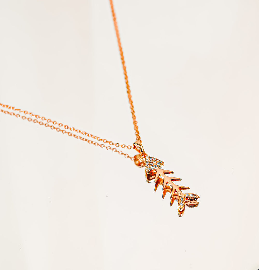 Fish Bone Pendant Necklace Rose Gold