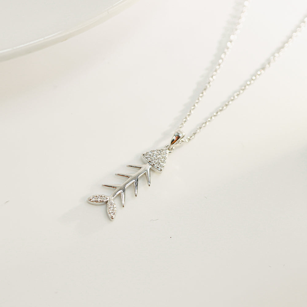 Fish Bone Pendant Necklace Silver