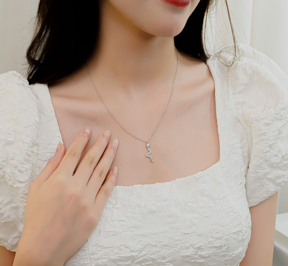 Snake Shaped Pendant Necklace Silver