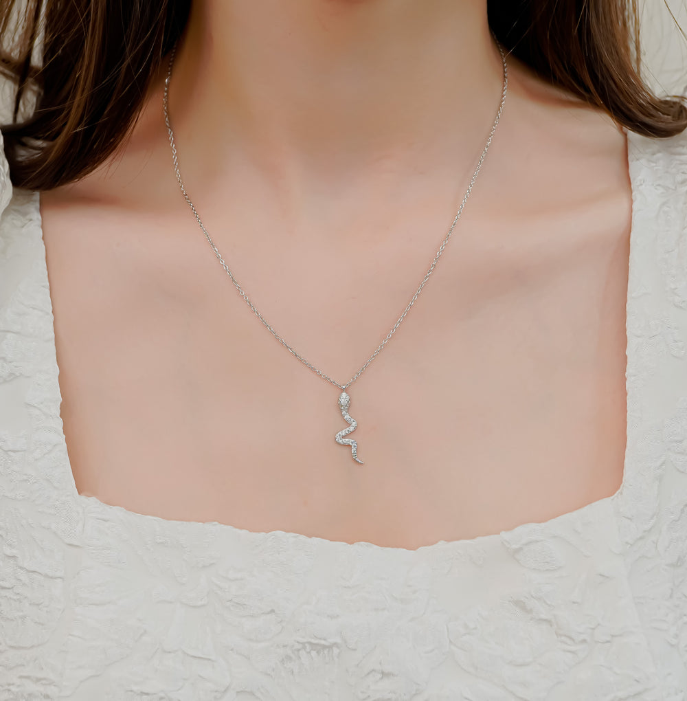Snake Shaped Pendant Necklace Silver