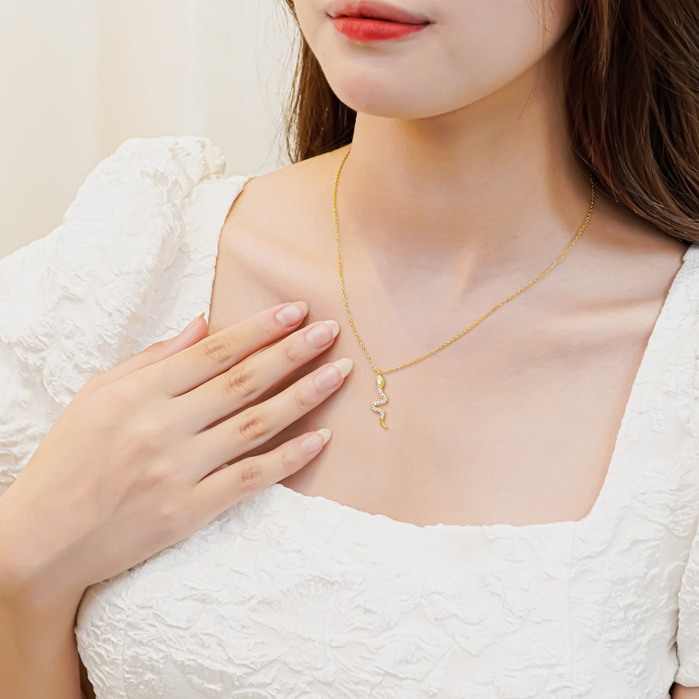 Snake Shaped Pendant Necklace Gold