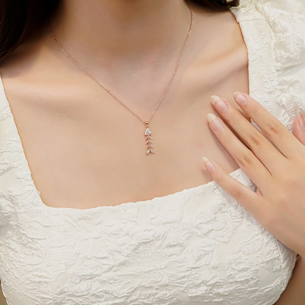 Fish Bone Pendant Necklace Rose Gold