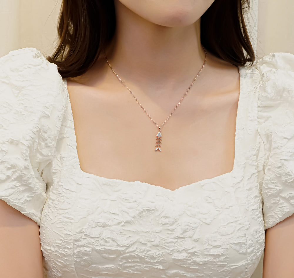 Fish Bone Pendant Necklace Rose Gold