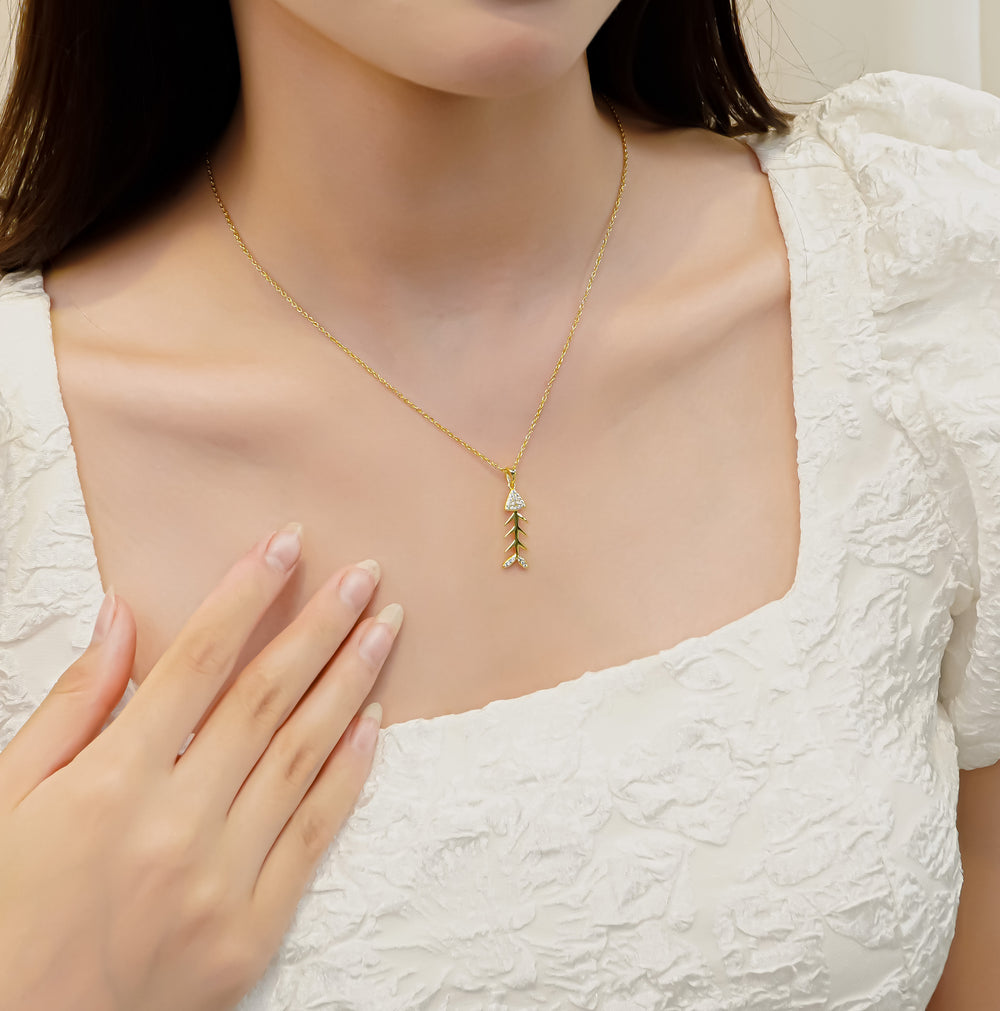 Fish Bone Pendant Necklace Gold