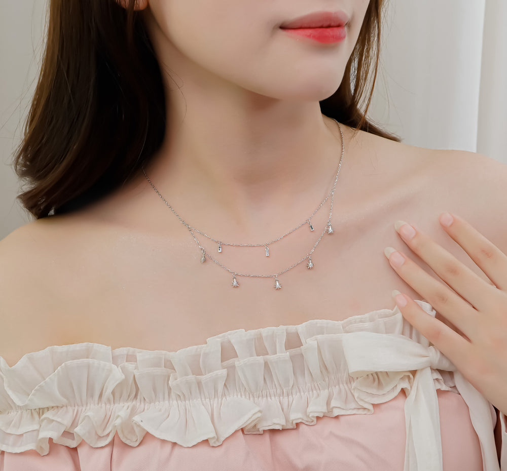 Double Layer Star Pendant Necklace Silver