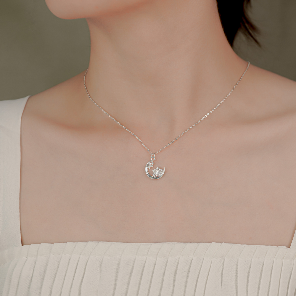 Snowflake Moon Necklace Silver - 6349SV