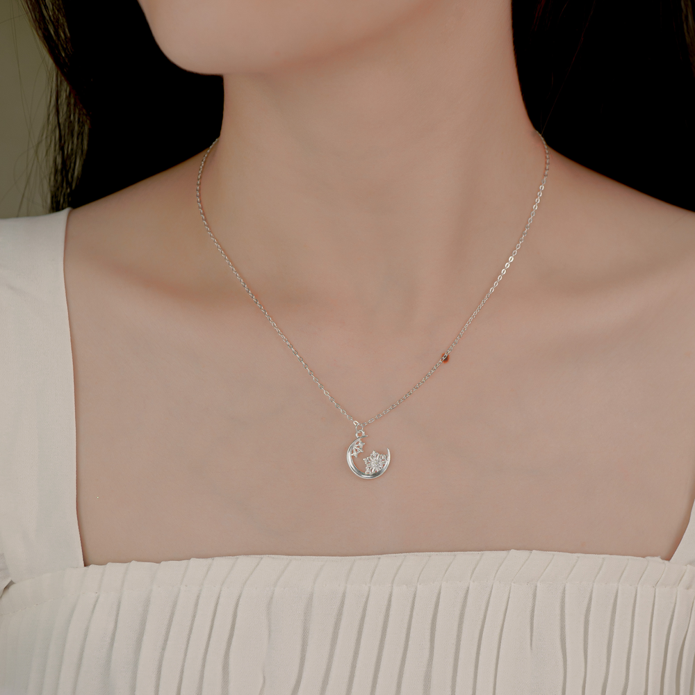 Snowflake Moon Necklace Silver - 6349SV