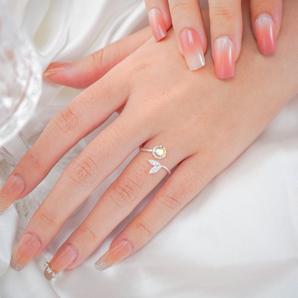 Cute Ocean Fish Mermaid Tail Ring Silver - 8342SV