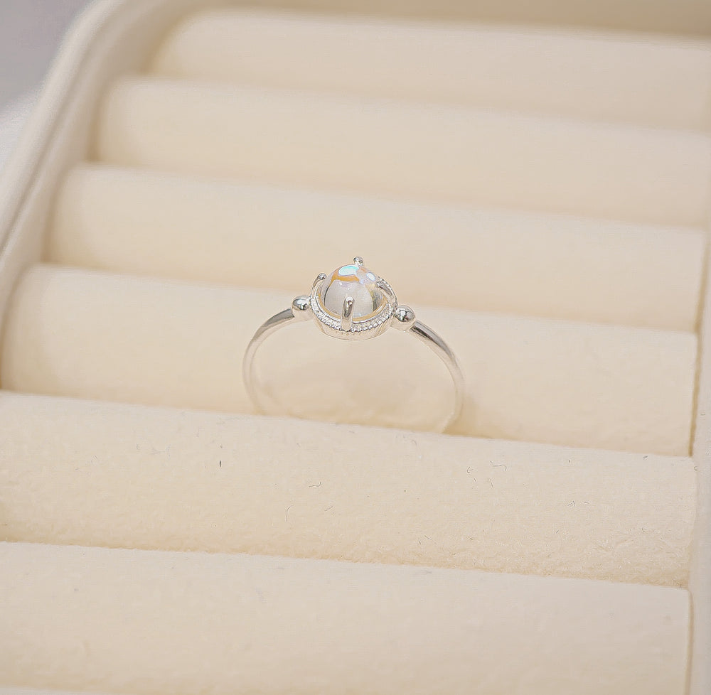 Rainbow Moonstone Ring Silver
