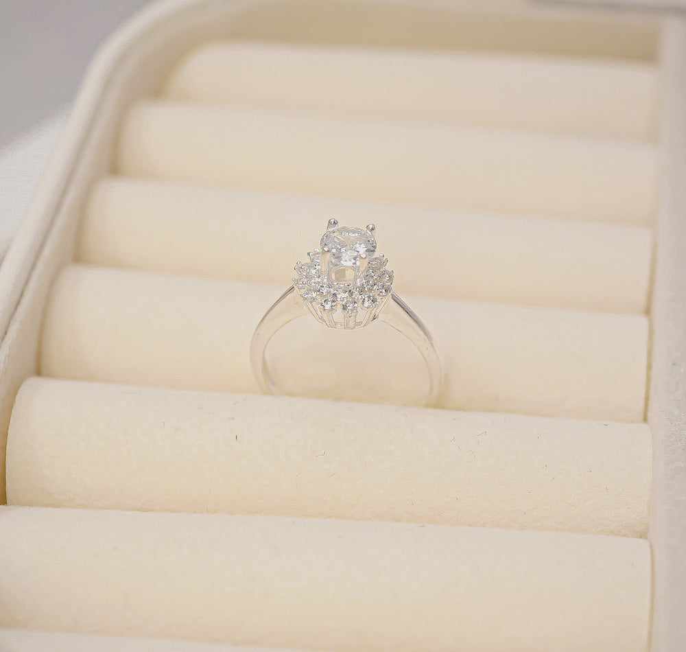 Flower Halo Cluster Ring Silver - 8351SV